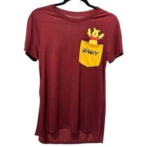 NWOT Disney Women’s Maroon Short Sleeve Winnie The Pooh Pocket Tee Shirt - M